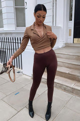 Camel Wrap Around Crop Blazer - Coriana-Blazers