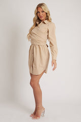 Camel Wrap Front Shirt Dress - Nixie-Dresses