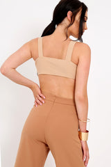 Camel Zip Front Crop Top - Ivorie-Tops