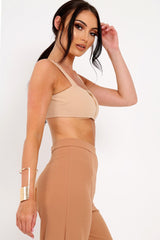 Camel Zip Front Crop Top - Ivorie-Tops