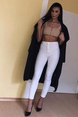 Camel Zip Front Crop Top - Ivorie-Tops