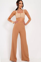 Camel Zip Front Crop Top - Ivorie-Tops
