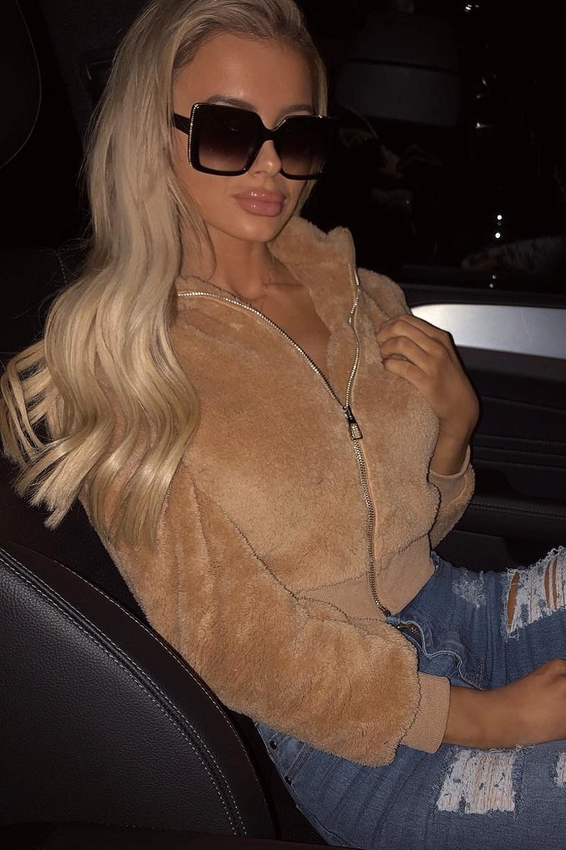 Camel Zip Front Faux Fur Crop Jacket - Perri-Jackets