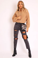 Camel Zip Front Teddy Jacket - Elena-Jackets