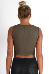 Cami Khaki Crop Top-Tops