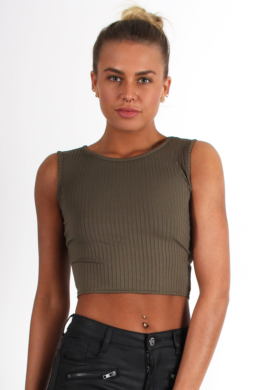 Cami Khaki Crop Top-Tops