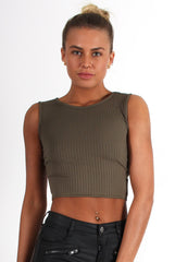 Cami Khaki Crop Top-Tops