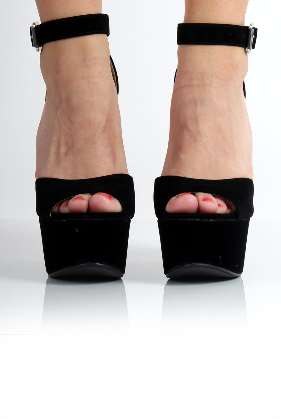 Camila Black Suede Peep Toe Heels-Heels