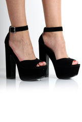 Camila Black Suede Peep Toe Heels-Heels