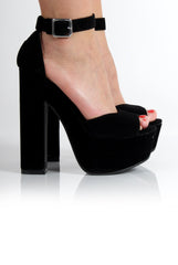 Camila Black Suede Peep Toe Heels-Heels