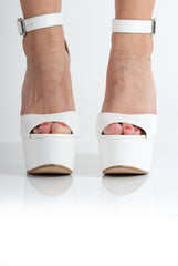 Camila White PU Peep Toe Heels-Heels