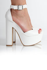 Camila White PU Peep Toe Heels-Heels