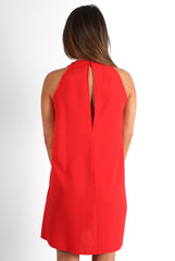 Camille Red Key Hole Shift Dress-Dresses