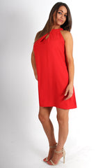 Camille Red Key Hole Shift Dress-Dresses