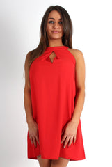 Camille Red Key Hole Shift Dress-Dresses