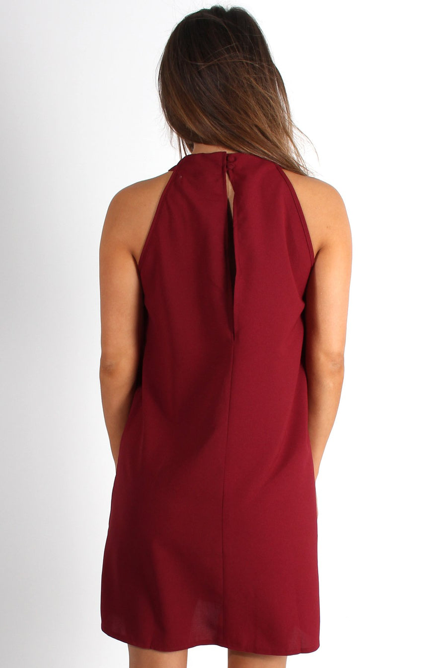 Camille Wine Key Hole Shift Dress-Dresses