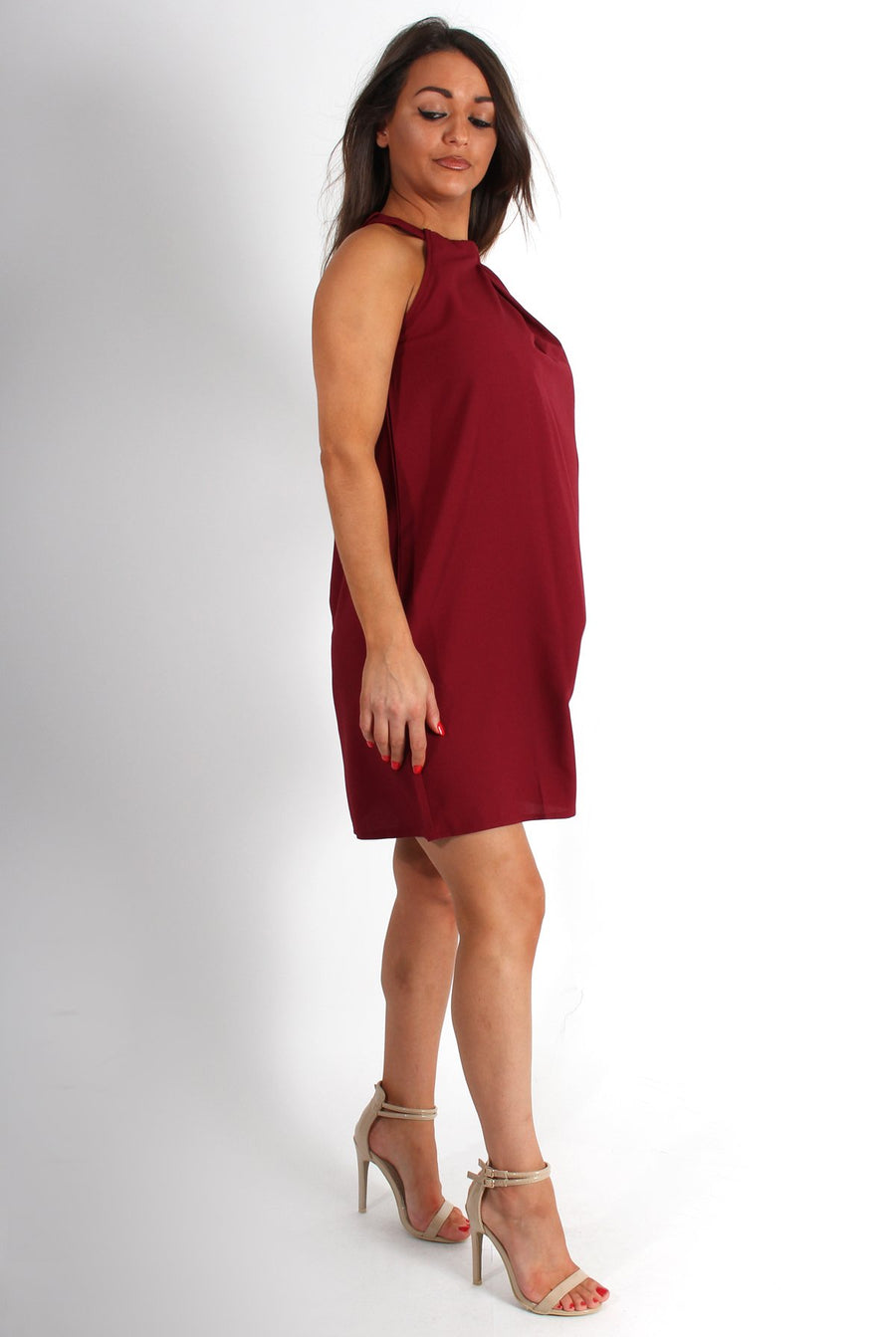Camille Wine Key Hole Shift Dress-Dresses