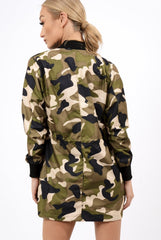 Camo Bomber Style Long Jacket - Brea-Jackets