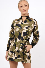 Camo Bomber Style Long Jacket - Brea-Jackets