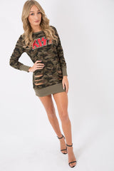 Camo Distressed Kiss Jumper Dress - Ferne-Jumper
