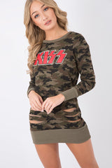Camo Distressed Kiss Jumper Dress - Ferne-Jumper