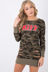 Camo Distressed Kiss Jumper Dress - Ferne-Jumper