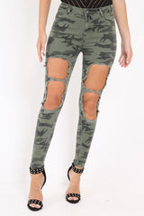 Camo Distressed Skinny Jeans - Rosaura-Jeans