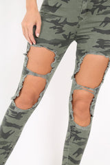 Camo Distressed Skinny Jeans - Rosaura-Jeans