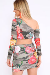 Camo Floral Mini Skirt and Crop Top Co-ord - Rhona-Co-ords