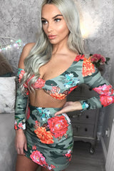 Camo Floral Mini Skirt and Crop Top Co-ord - Rhona-Co-ords