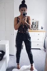 Camo Paper Bag Tie Waist Cigarette Trousers - Karmen-Trousers