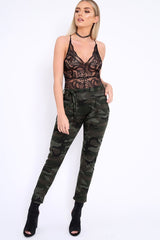 Camo Paper Bag Tie Waist Cigarette Trousers - Karmen-Trousers