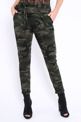 Camo Paper Bag Tie Waist Cigarette Trousers - Karmen-Trousers