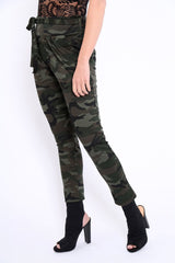 Camo Paper Bag Tie Waist Cigarette Trousers - Karmen-Trousers