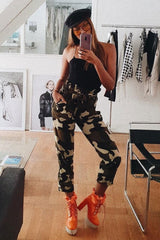 Camo Paper Bag Tie Waist Cigarette Trousers - Karmen-Trousers