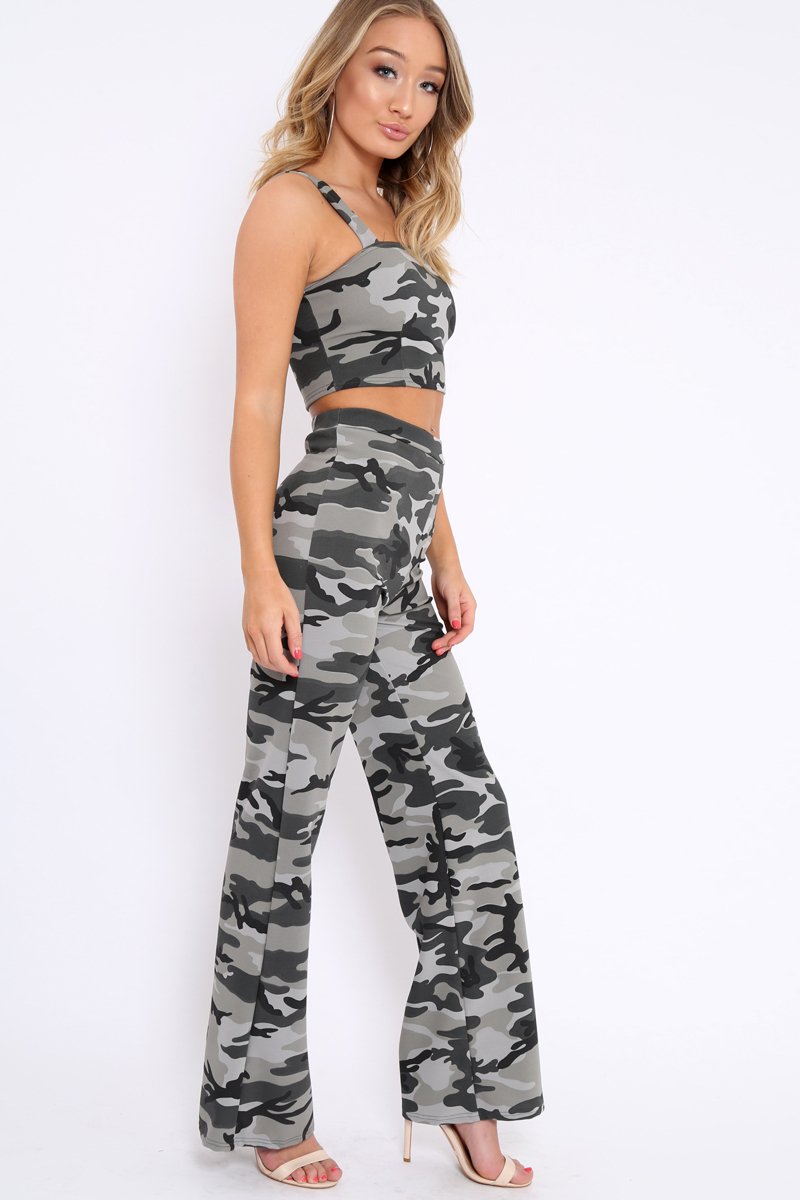 Camo Print Crop Top and Trousers Co-ord Set - Kimmy-Co-ords