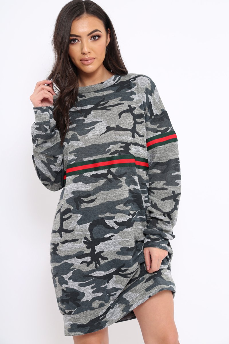 Camo Print Stripe Jumper Dress - Finley-Dresses