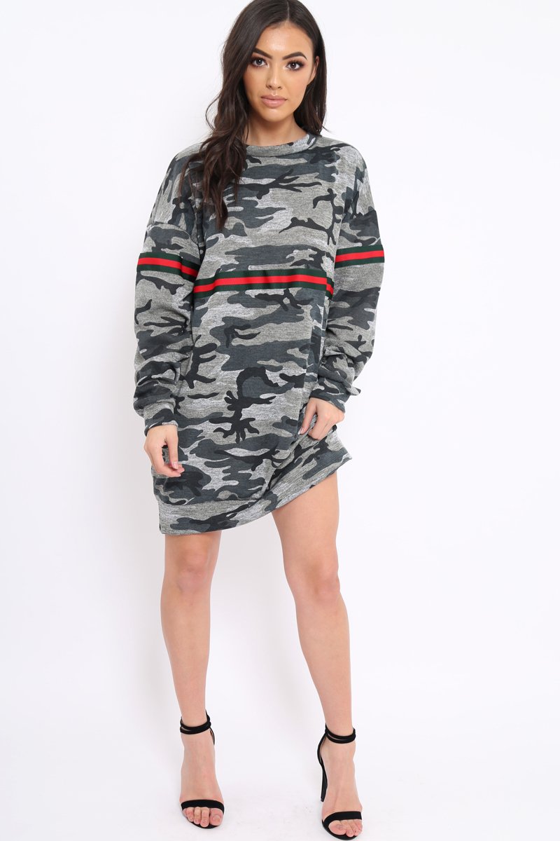 Camo Print Stripe Jumper Dress - Finley-Dresses