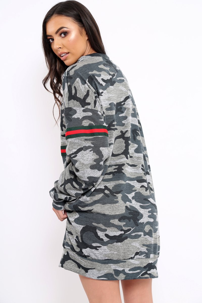 Camo Print Stripe Jumper Dress - Finley Rebellious Fashion Camo Print Stripe Jumper Dress - Finley Rebellious Fashion