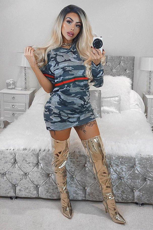 Camo Print Stripe Jumper Dress - Finley-Dresses