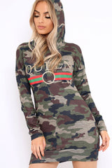 Camo Slogan Hooded Dress - Ramona-Dresses
