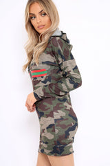 Camo Slogan Hooded Dress - Ramona-Dresses