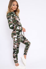 Camo Sweatshirt and Joggers Loungewear Set - Evalin-Loungewear