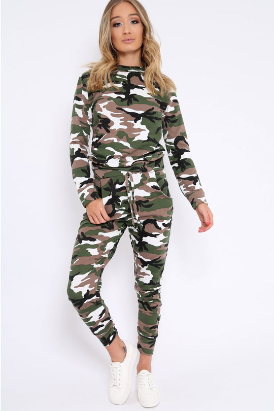 Camo Sweatshirt and Joggers Loungewear Set - Evalin