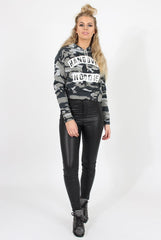 Camouflage Slogan Cropped Hoodie - Hannah-Hoodies