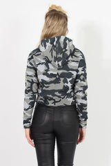 Camouflage Slogan Cropped Hoodie - Hannah-Hoodies