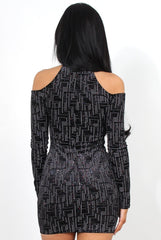 Candence High Neck Cut Out Sequin Dress-Dresses