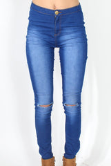 Caprice Bright Blue High Waisted Skinny Jeans-Jeans