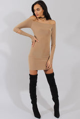 Caramel Bardot Cut Out Elbow Dress - Jodie-Dresses