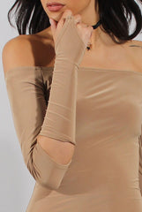 Caramel Bardot Cut Out Elbow Dress - Jodie-Dresses
